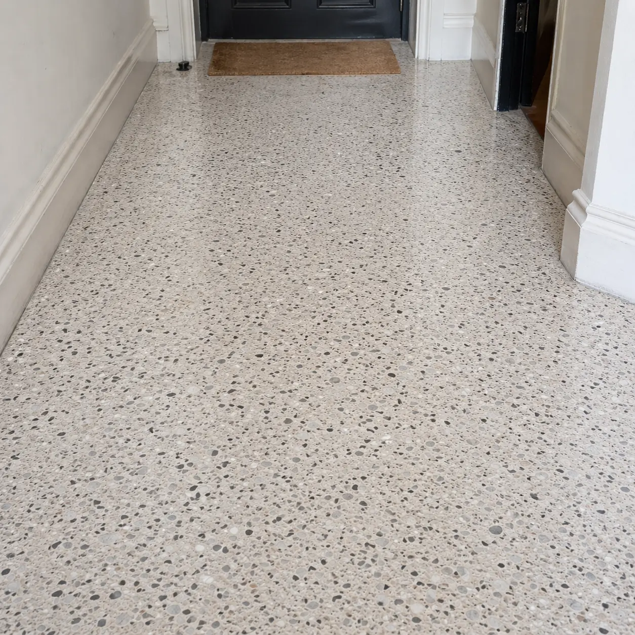 Period terrazzo hallway, grinding and lippage removal, Islington