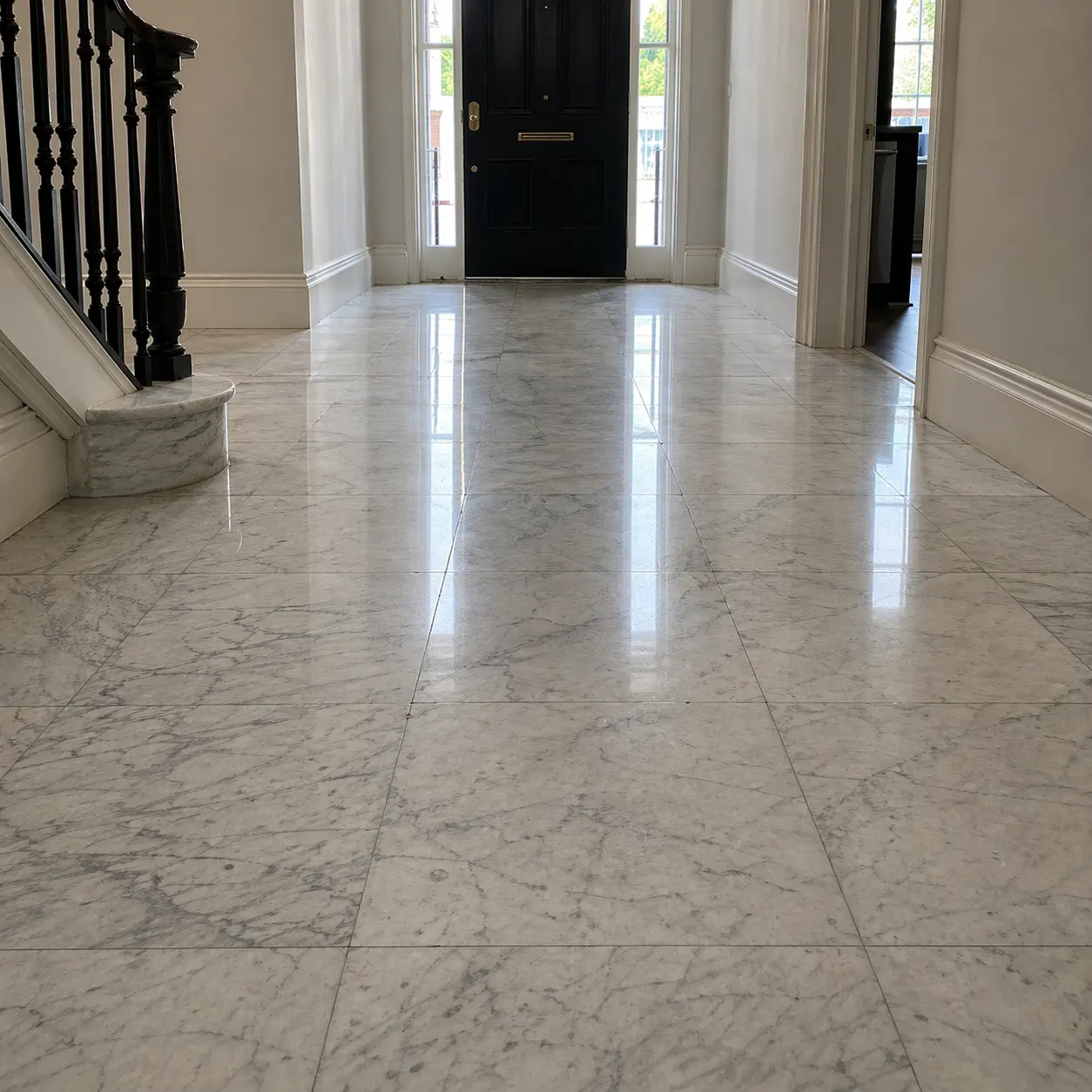 Marble foyer, full hone and mirror polish